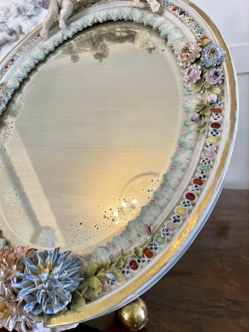 Large Antique Continental Porcelain Easel Mirror - Image 8